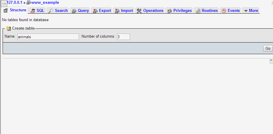 phpMyAdmin Create Table